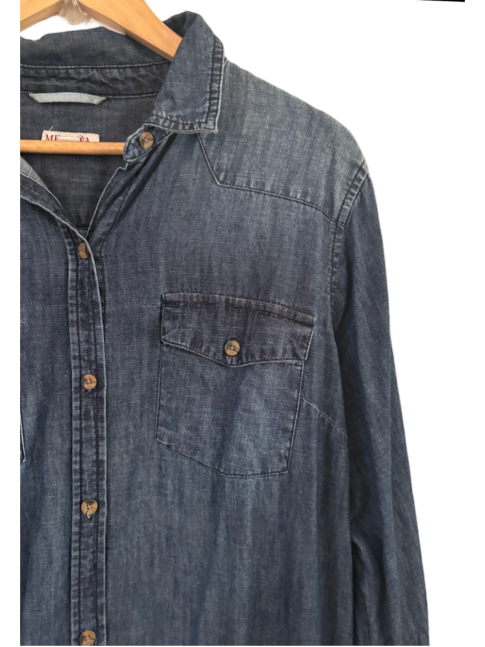 Merona med weight chambray l/s shirt dress w shirt tail hem WM XL classic - Picture 4 of 8